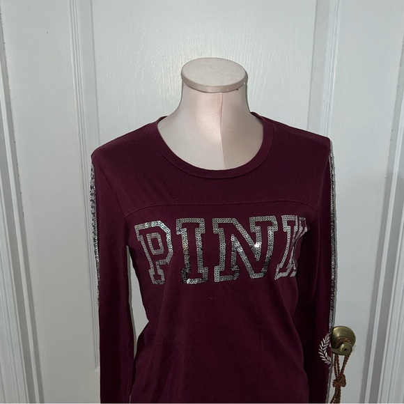 ‼️‼️Last price drop‼️‼️preloved Maroon Red Long sleeve Sequin VS pink top - Picture 12 of 14